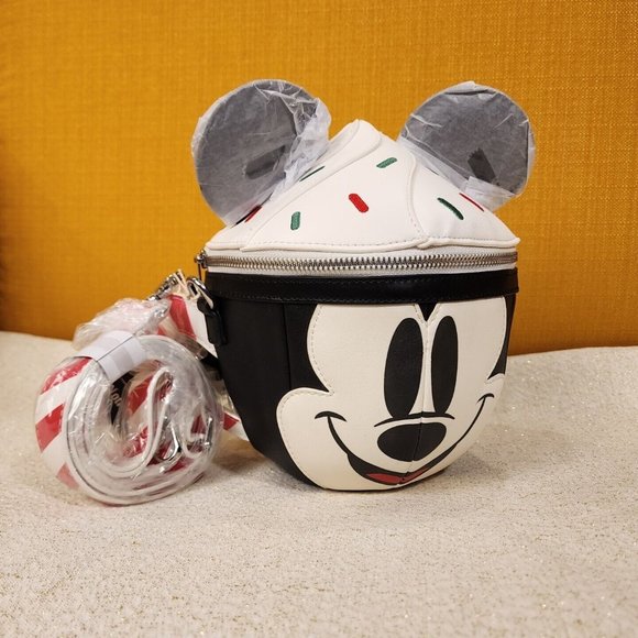 Loungefly Disney Mickey Mouse Hot Cocoa Mug Face Holiday Crossbody Bag NEW - Picture 9 of 12